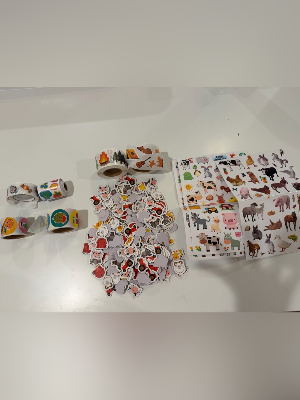 Large bundle farm animal, camping, fruit, vegetable, & candy stickers for crafts
